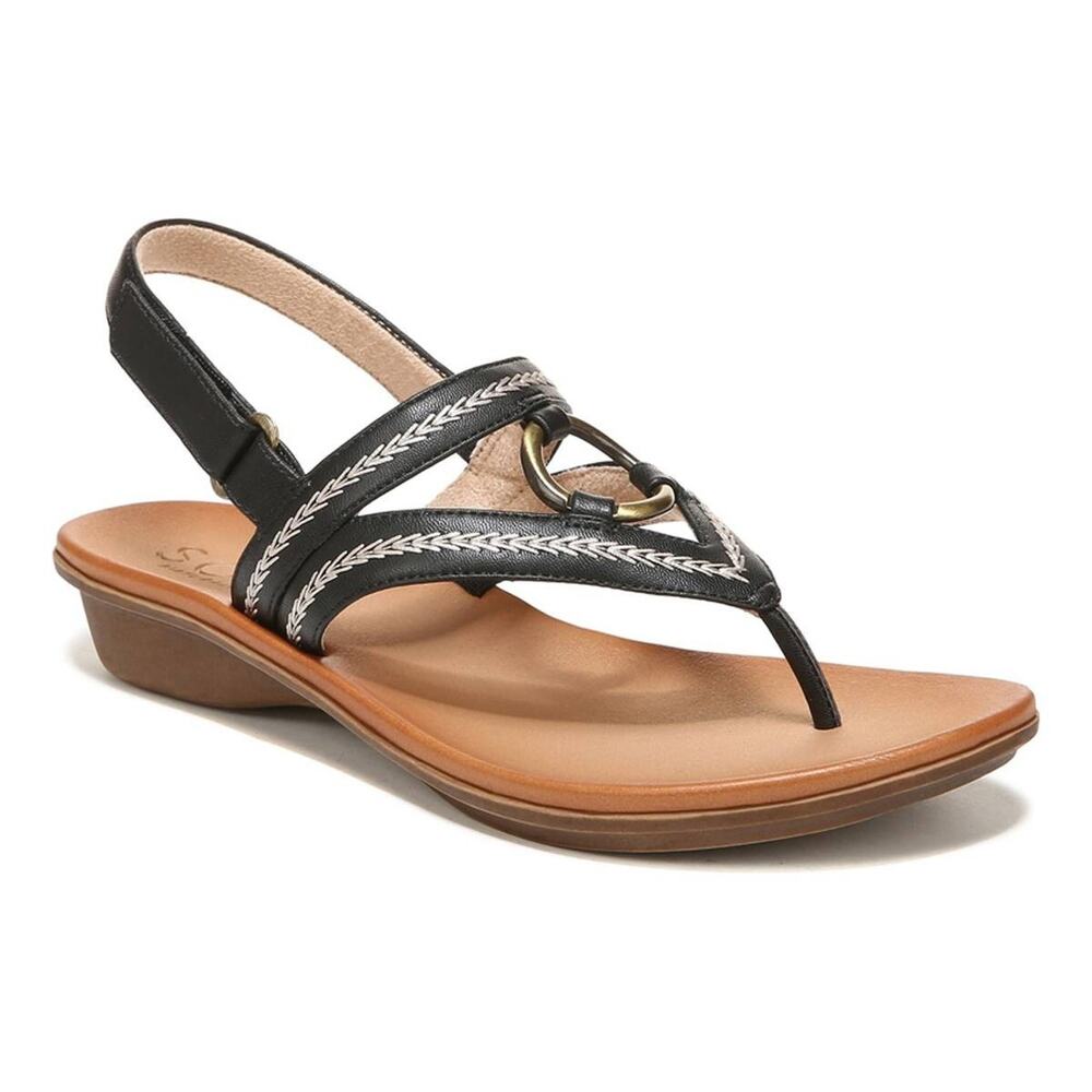 Soul Naturalizer Women's Sunny Faux Leather Flat Sandals, Black Size 8M